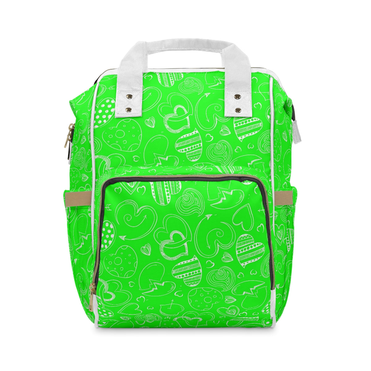 Green With White Doodle Hearts Multifunctional Backpack