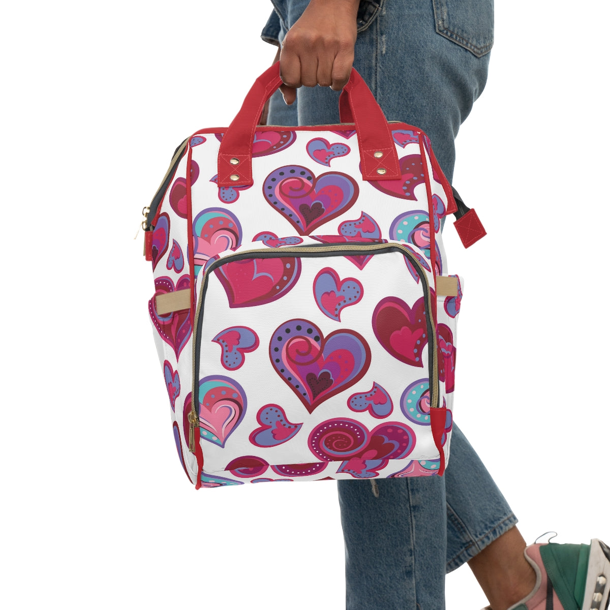 Colorful Doodle Hearts Multifunctional Backpack