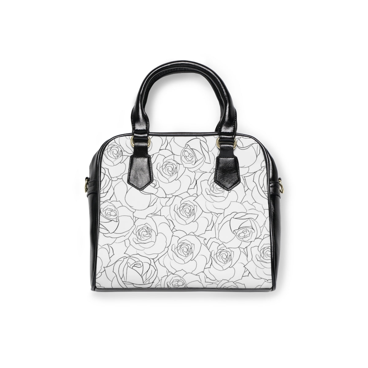 White & Black Roses Shoulder Handbag