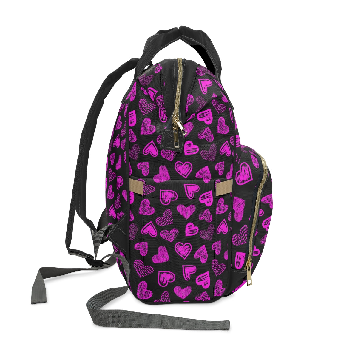 Black With Purple Doodle Hearts Multifunctional Backpack