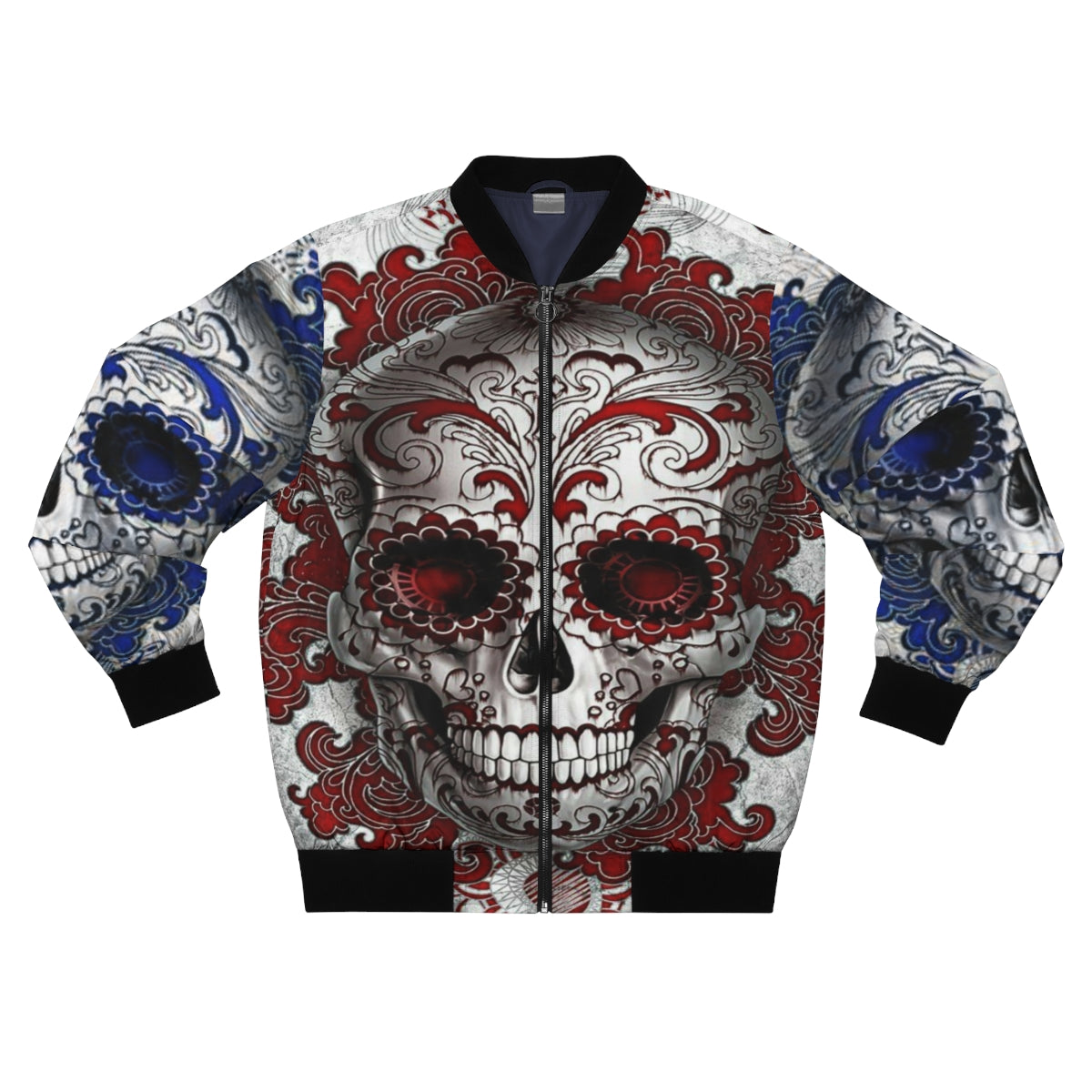 Red & Blue Sugar Skull Bomber Jacket