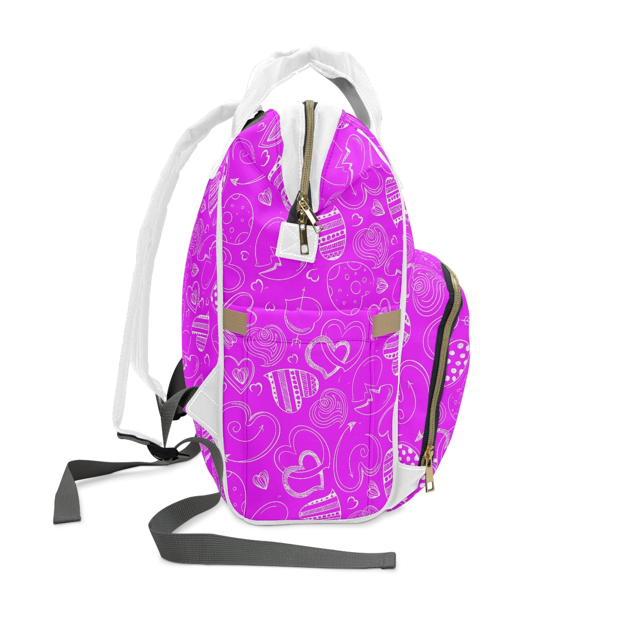 Purple With White Doodle Hearts Multifunctional Backpack