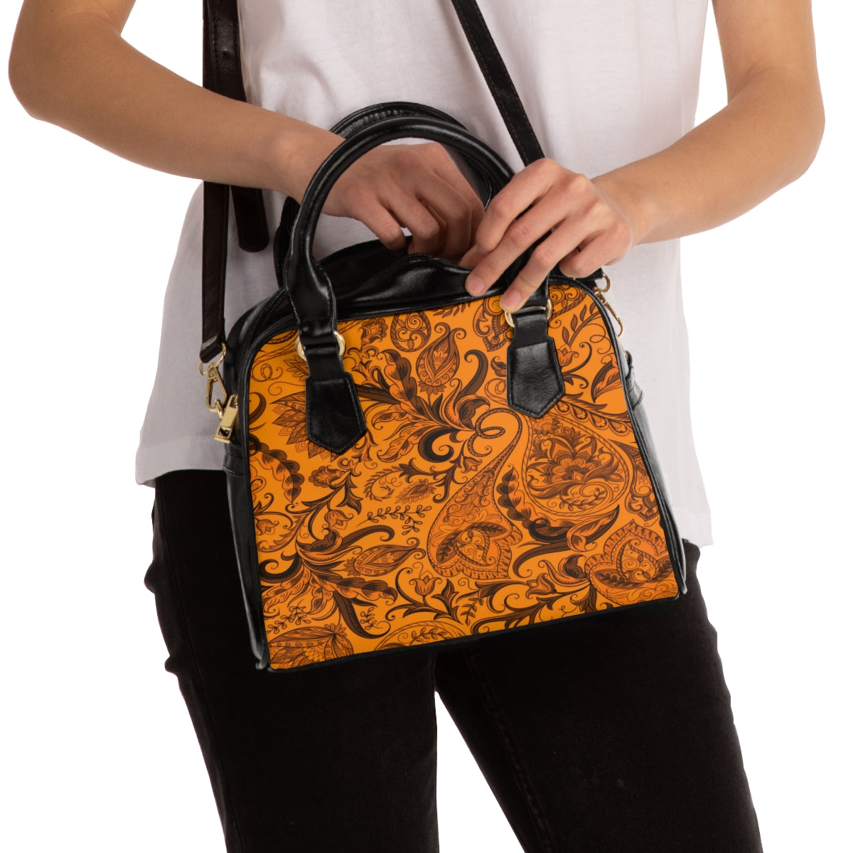 Cute Flower Orange & Black Shoulder Handbag