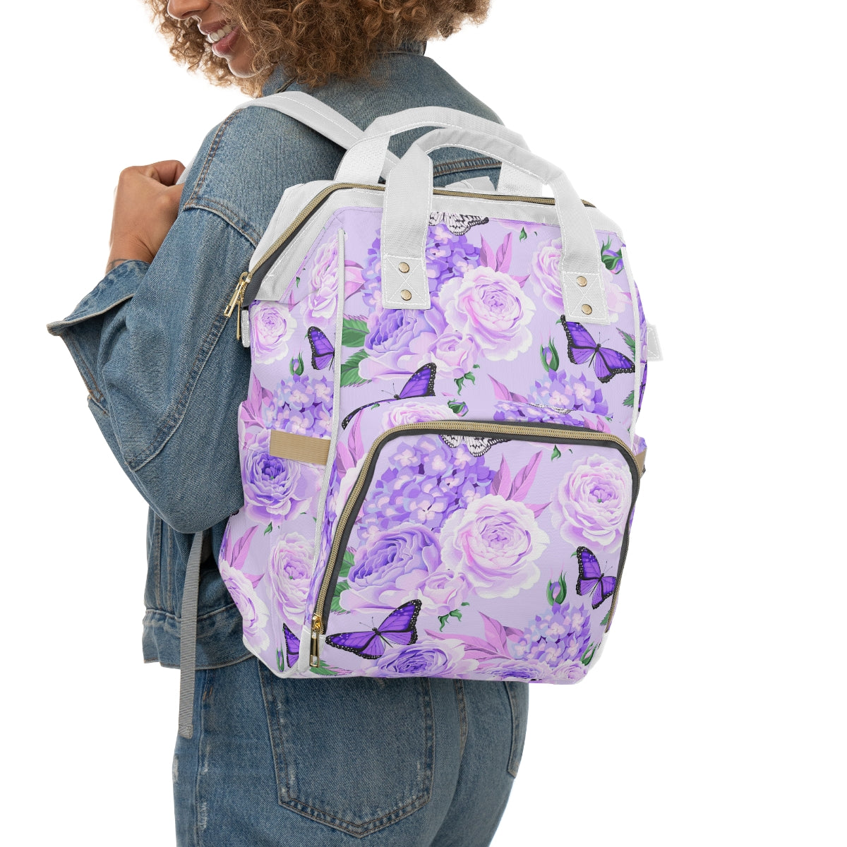 Beautiful Roses With Hydrangea & Butterflies Multifunctional Backpack