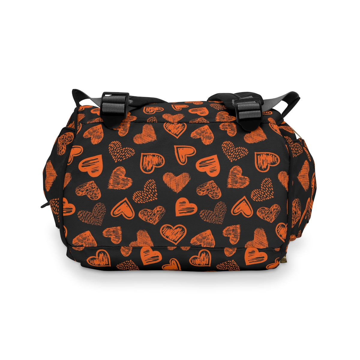 Black With Orange Doodle Hearts Multifunctional Backpack