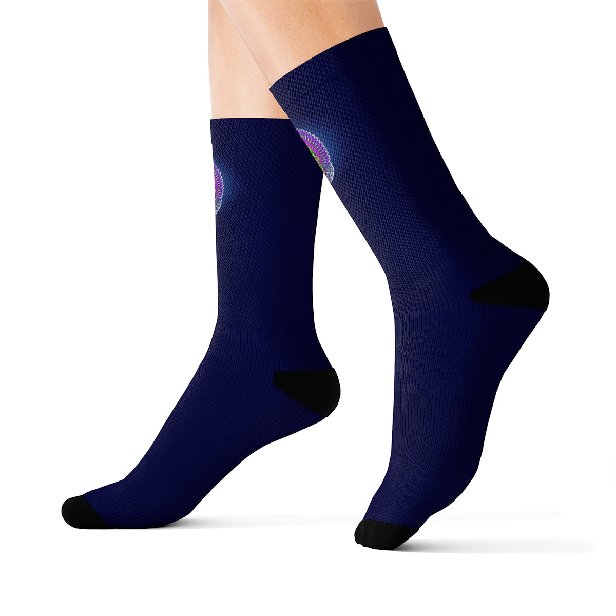 Navy Blue & Green Alien Aztec Indian Crew Socks