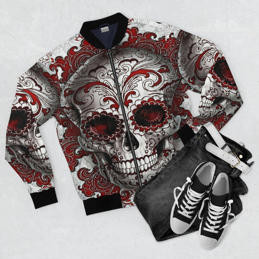 Red Sugar Skull Bomber Jacket