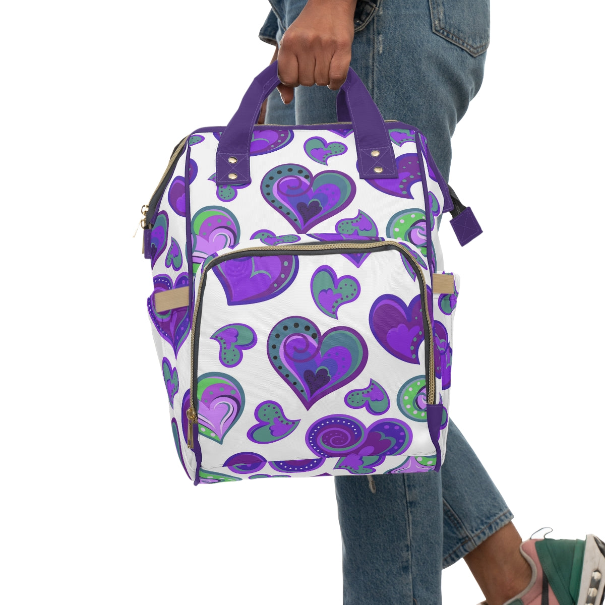 Colorful Doodle Hearts Multifunctional Backpack