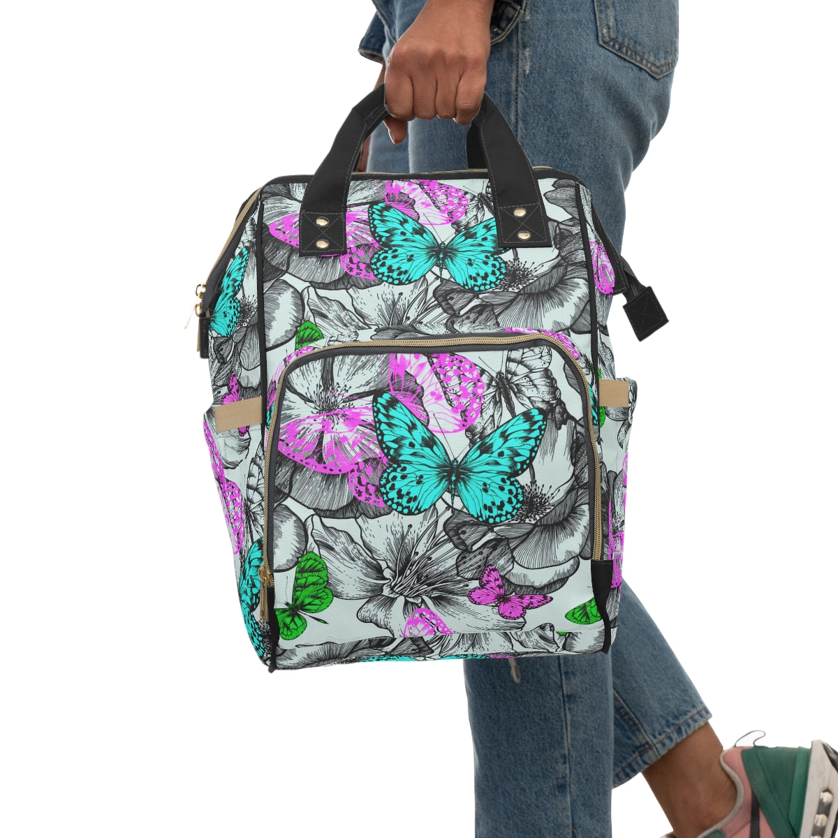 Blooming Roses & Colorful Butterflies Multifunctional Backpack