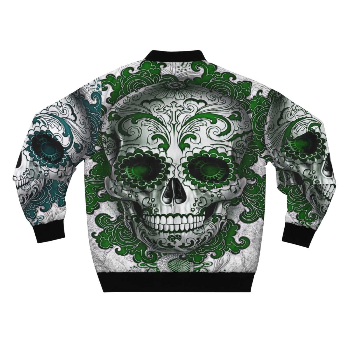 Teal & Green Sugar Skull Bomber Jacket