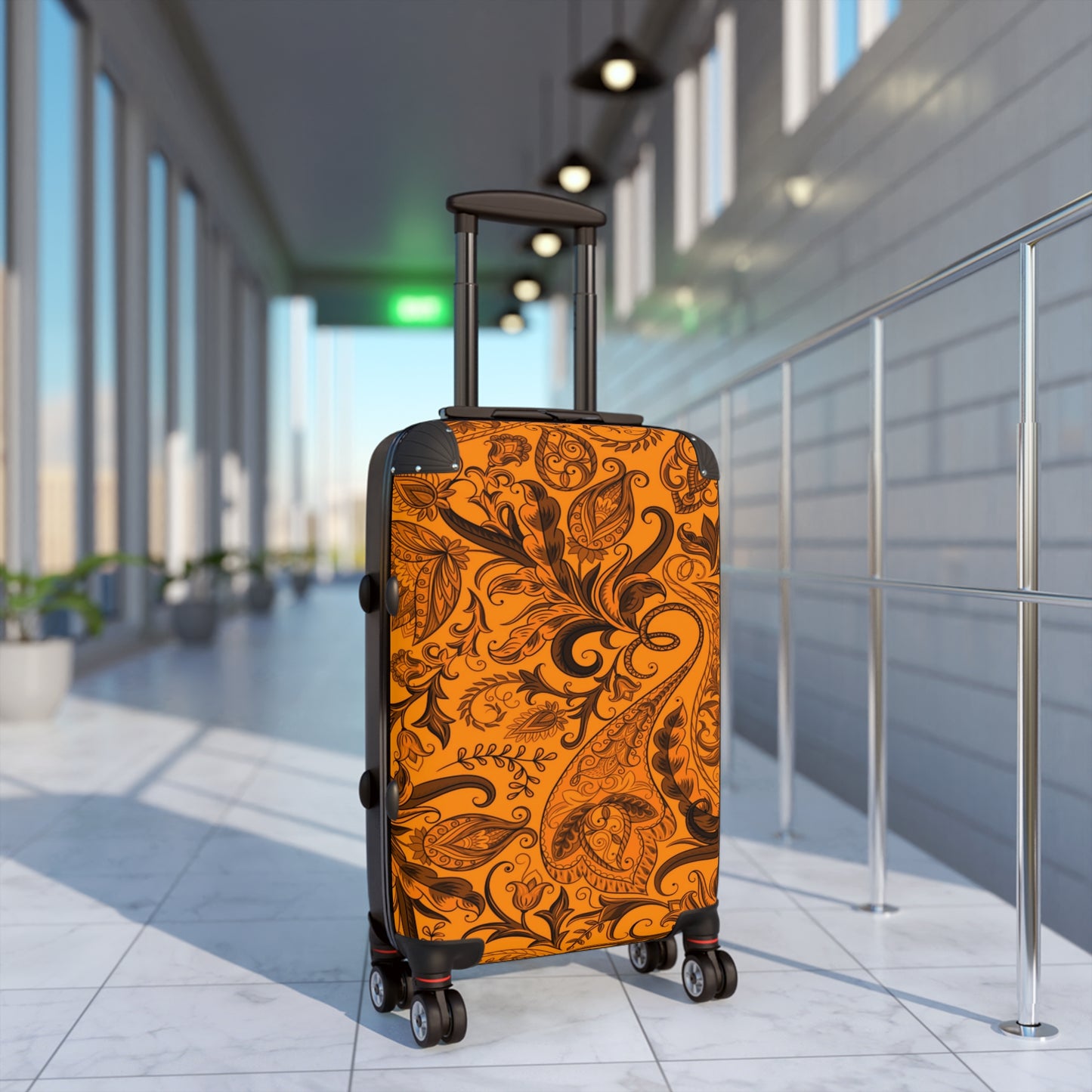 Cute Flower Orange & Black Cabin Suitcase