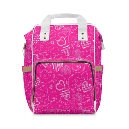 Pink With White Doodle Hearts Multifunctional Backpack