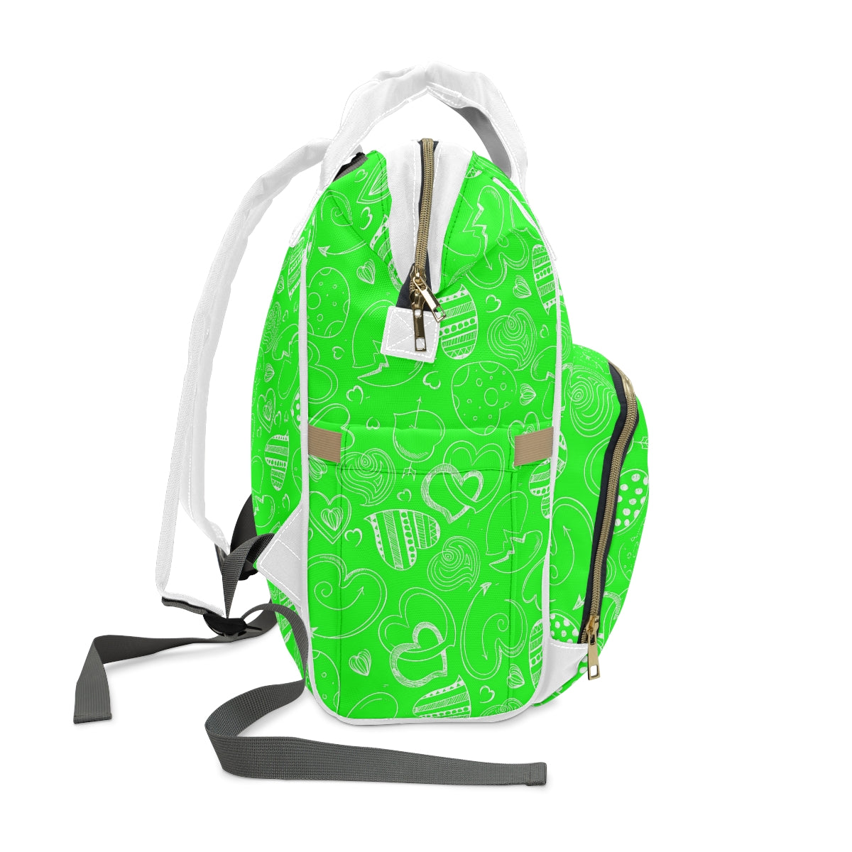 Green With White Doodle Hearts Multifunctional Backpack