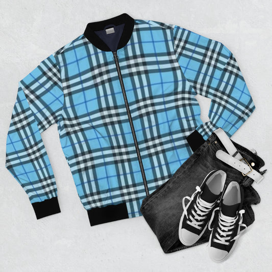 Baby Blue Plaid Bomber Jacket