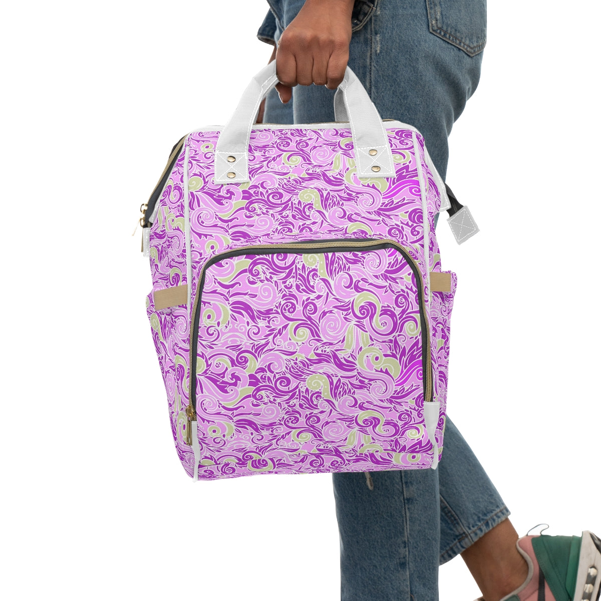 Purple & Green Swirls Multifunctional Backpack