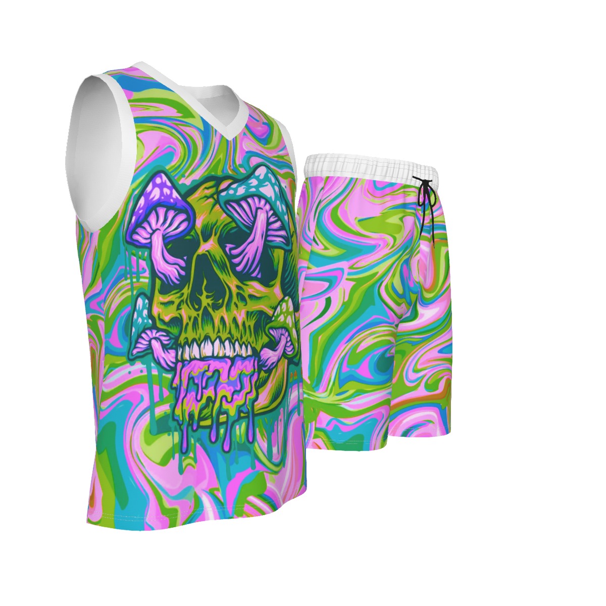 Psychedelic Men's V Neck Basketball Suit