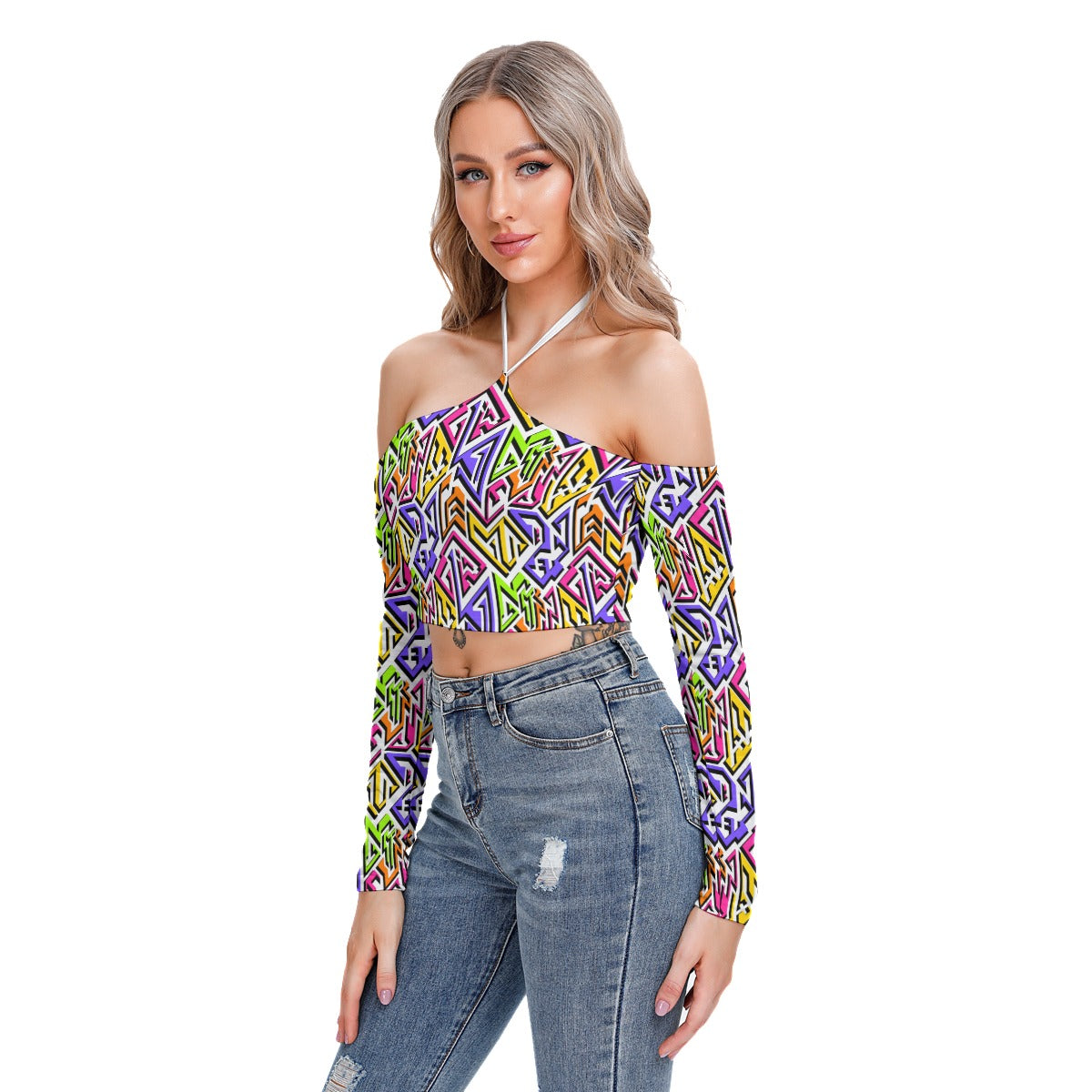 Colorful Geometric Women's Halter Lace-up Top