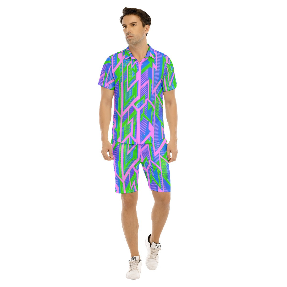 Bright Futuristic Geometric Men's Short Sleeve Shirt Sets