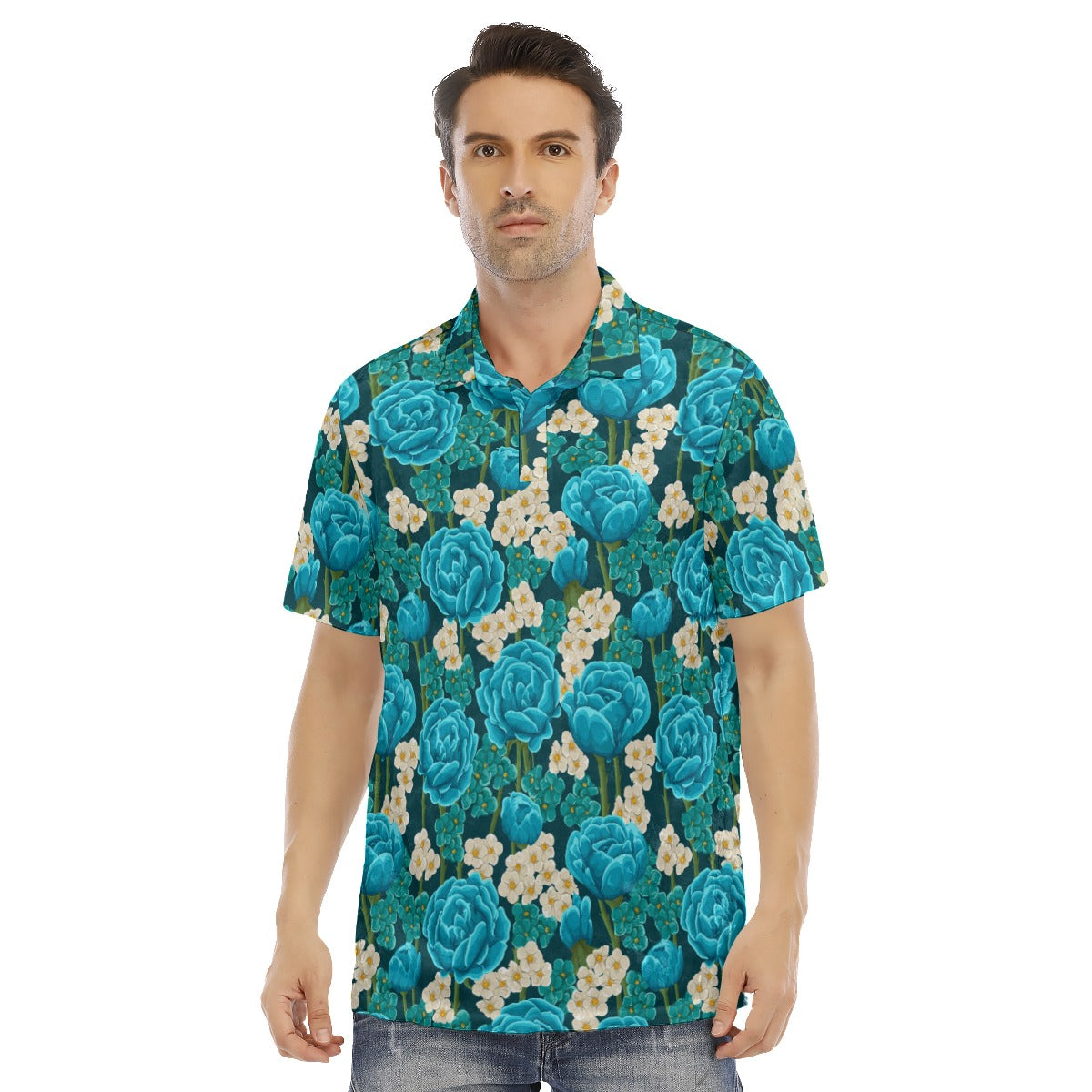 Teal Roses Men's Polo Shirt | Velvet