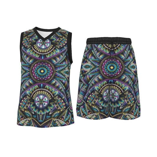 Abstract Ethnic Men's V Neck Basketball Suit