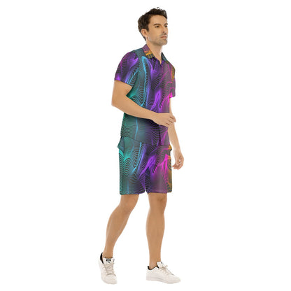 Futuristic Neon Waves Men's Short Sleeve Shirt Sets