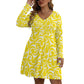 Royalty Made Yellow & White Women's V-neck Long Sleeve Dress (Plus Size)