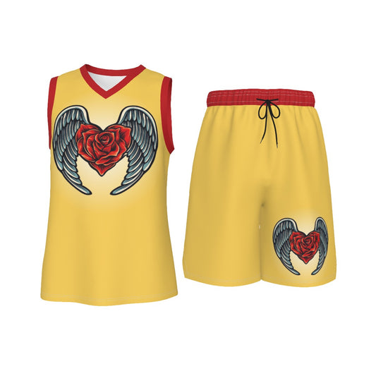 Yellow Angel Roses Men's V Neck Basketball Suit