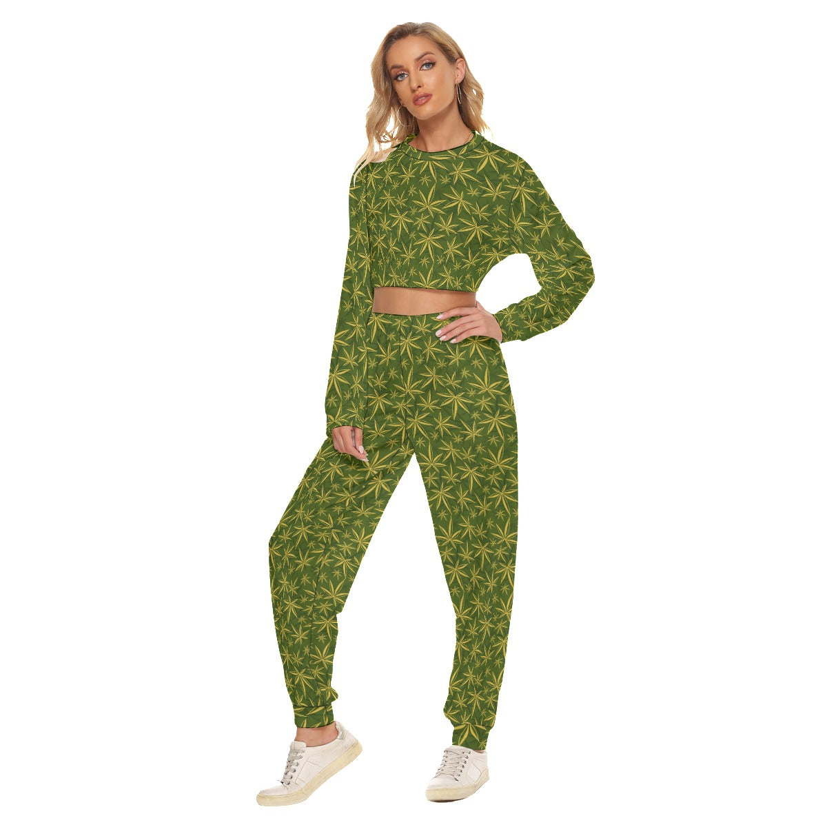 Cannabis Leaves Marijuana Women's Crop Sweatshirt Suit