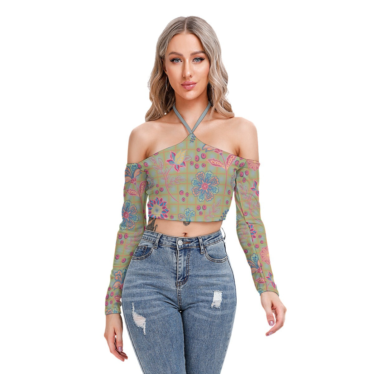 Blooming Garden Flowers Women's Halter Lace-up Top