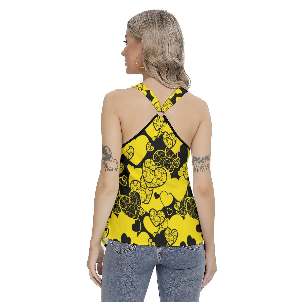 Yellow & Black Hearts Women's Skinny Sport Tank Top