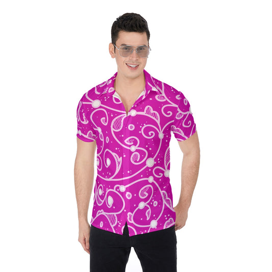 Purple & White Swirls Men's Button Up Shirt