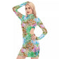 Colorful Flowers Waist Hollow Hip Dress