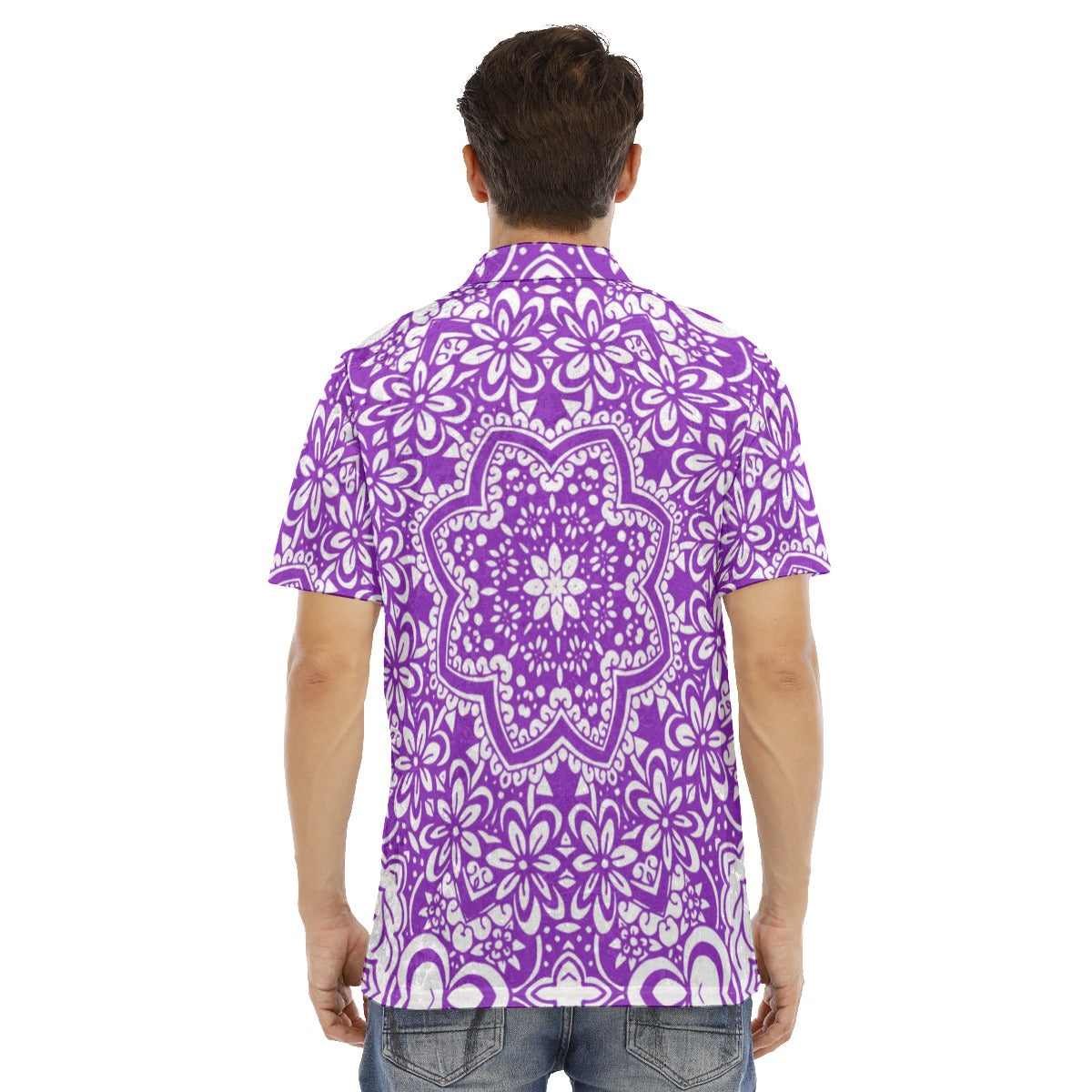 Purple Ethnic Flowers Men's Polo Shirt | Velvet