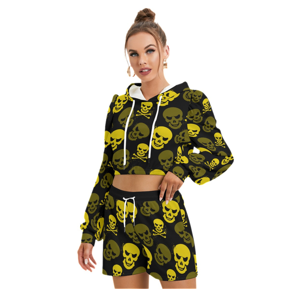 Yellow Skulls Women's Mirco Fleece Hoodie And Shorts Set