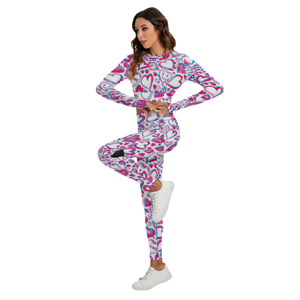 Women's Hearts Doodle Sport Set With Backless Top And Leggings