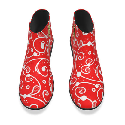 Red & White Swirls Men's Fashion Boots