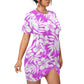 Purple Tropical Flowers Women’s Stacked Hem Dress With Short Sleeve （Plus Size）