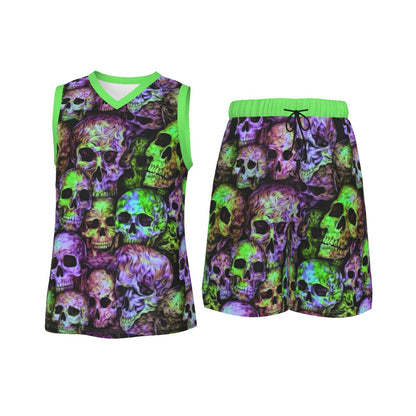 Men's Trippy Skulls V Neck Basketball Suit