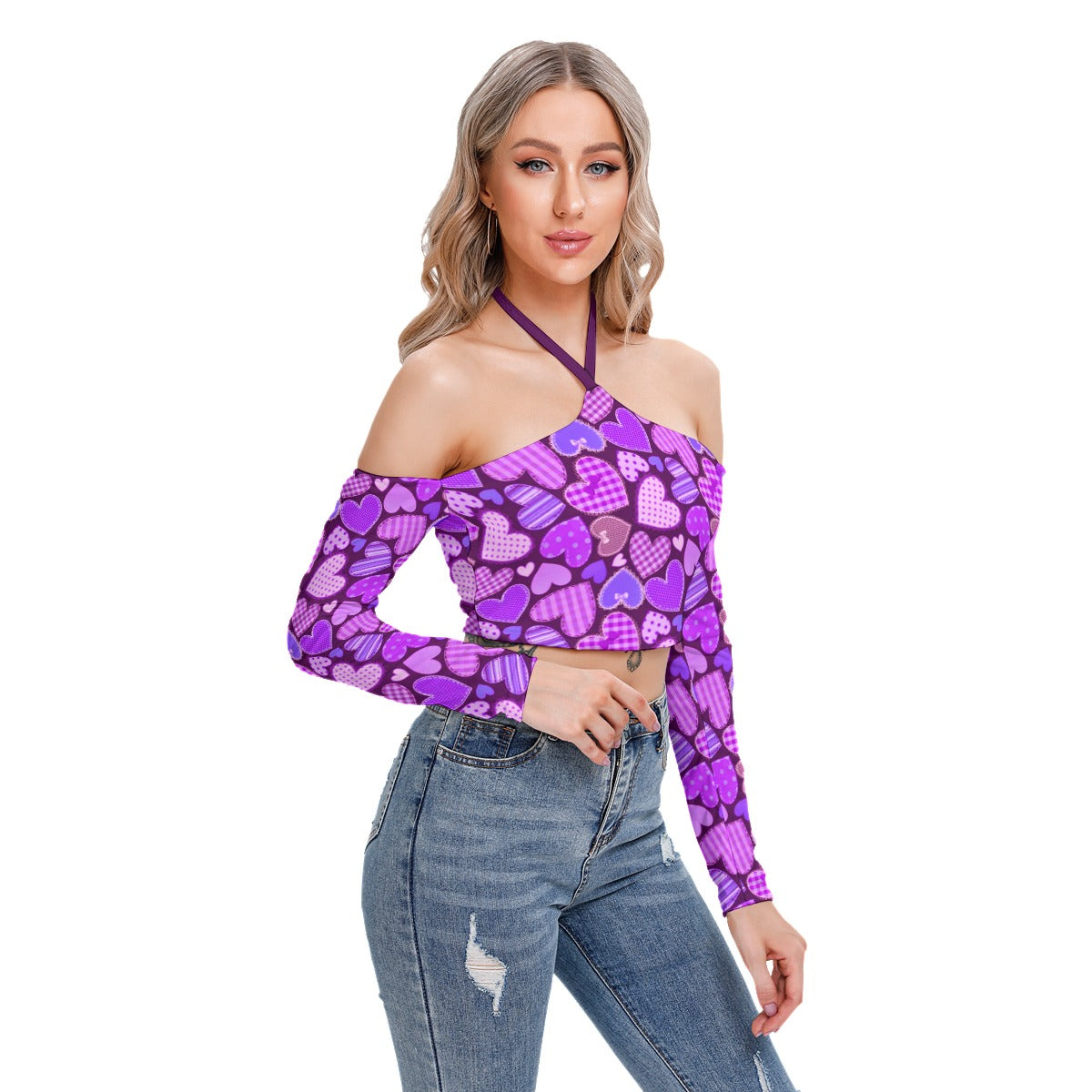 Cute Purple Hearts Women's Halter Lace-up Top