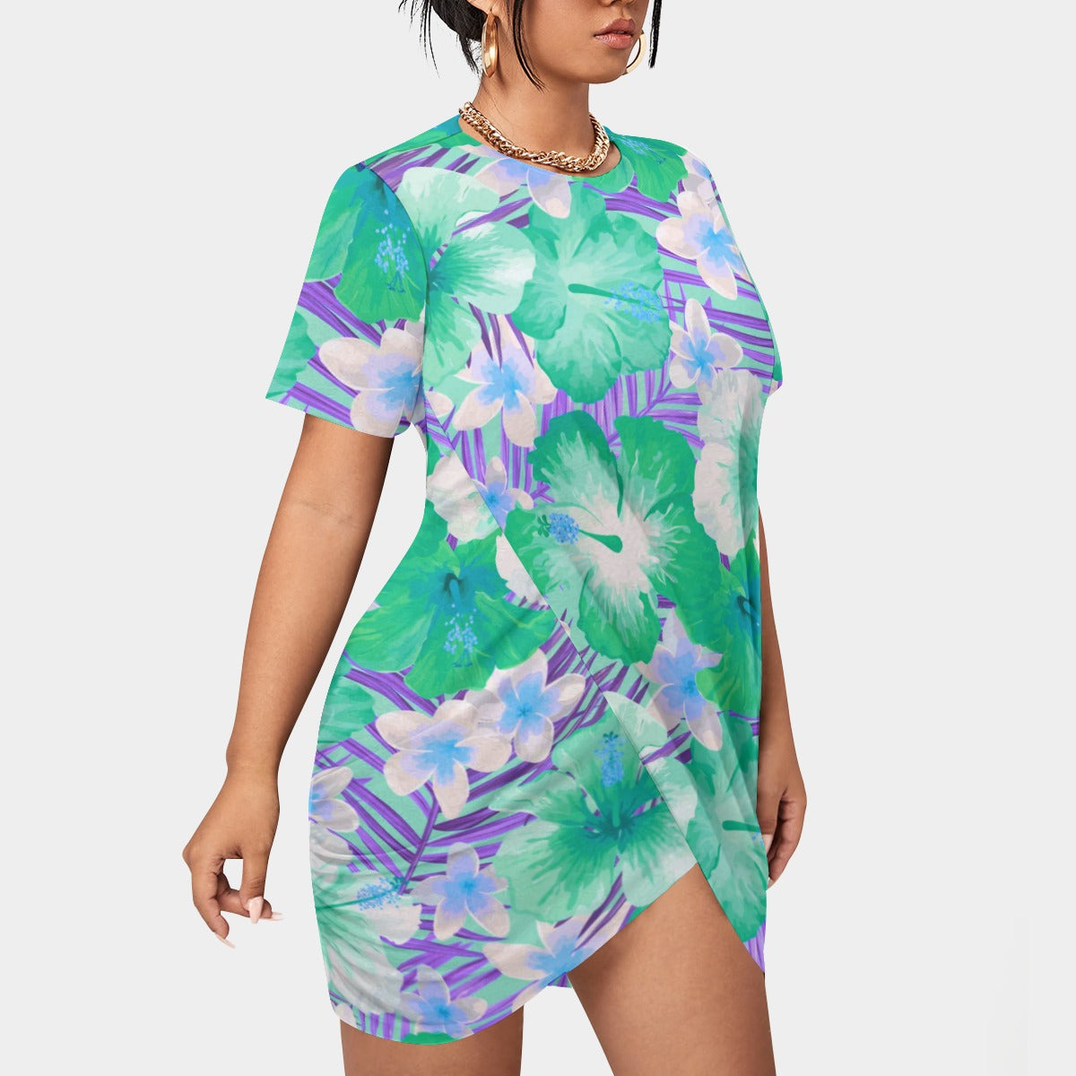 Women’s Tropic Vibes Stacked Hem Dress With Short Sleeve（Plus Size)