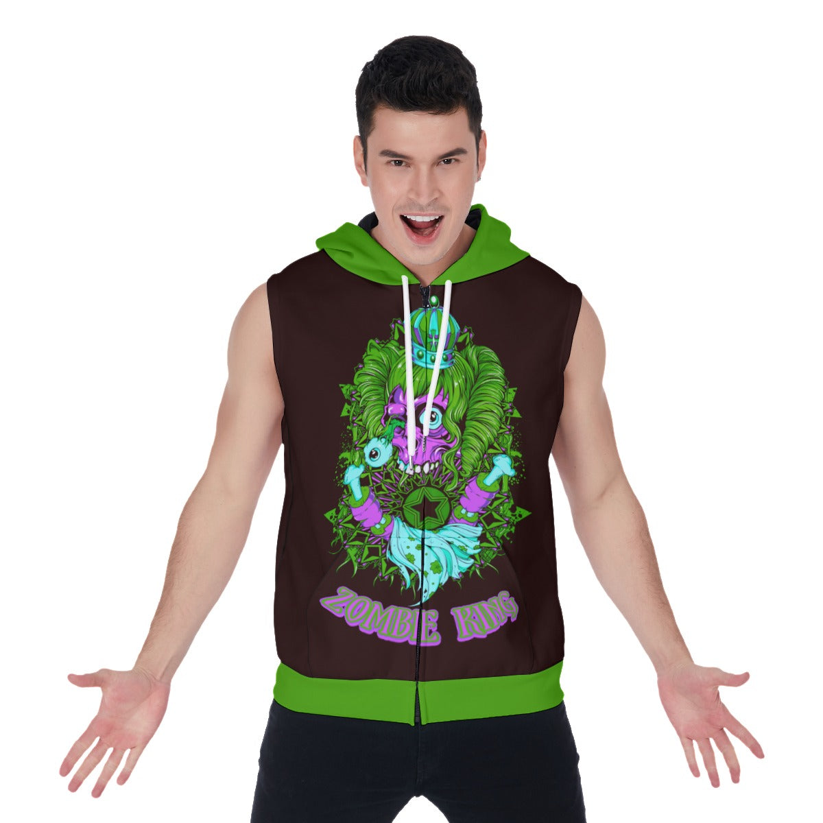 Zombie King Men's Zipper-Up Sleeveless Hoodie