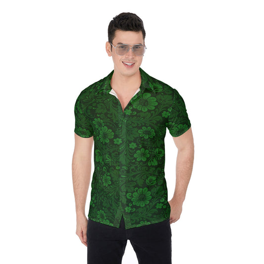 Green Flowers Men's Button Up