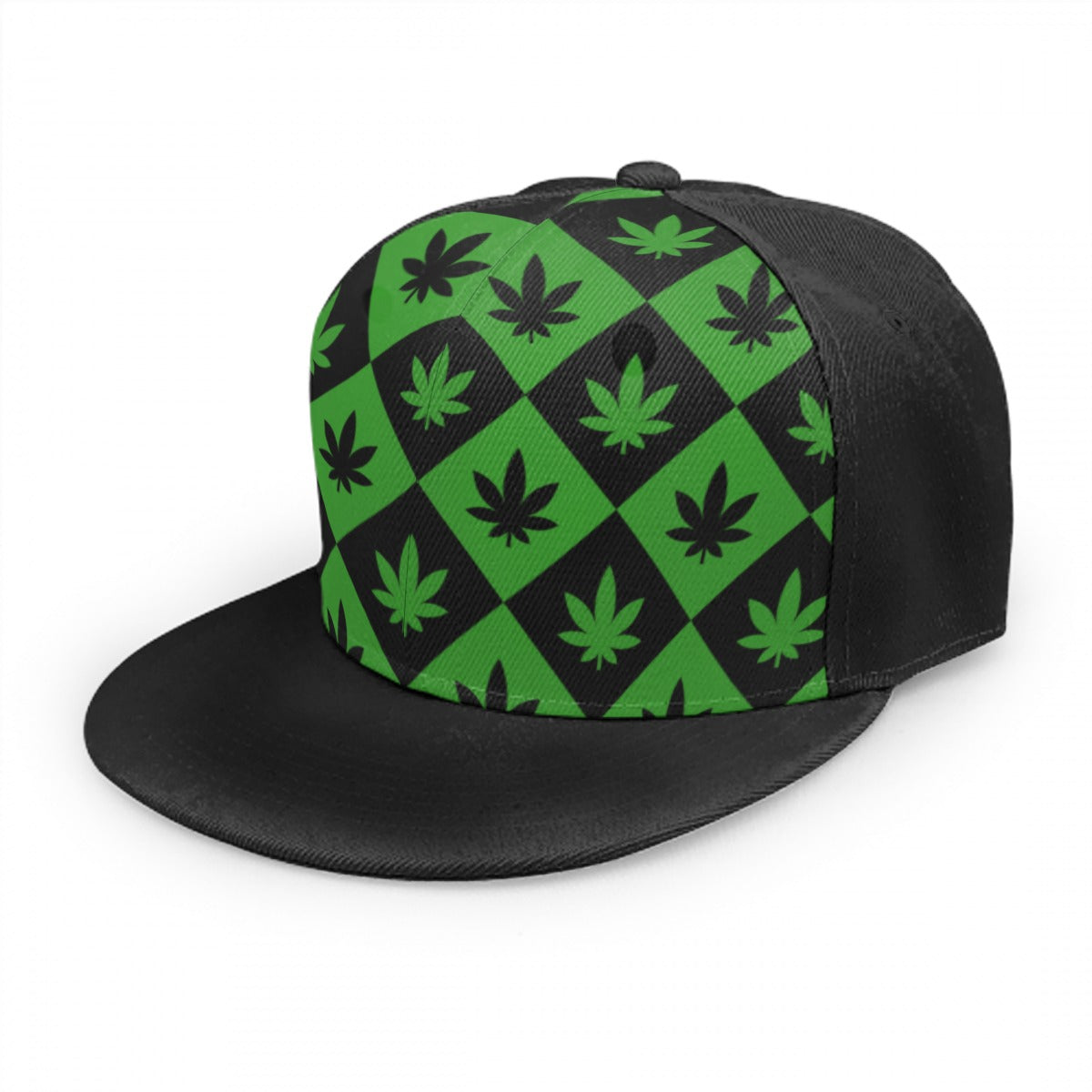 Black & Green Stoners Only Weed Leaf Checker Snap back