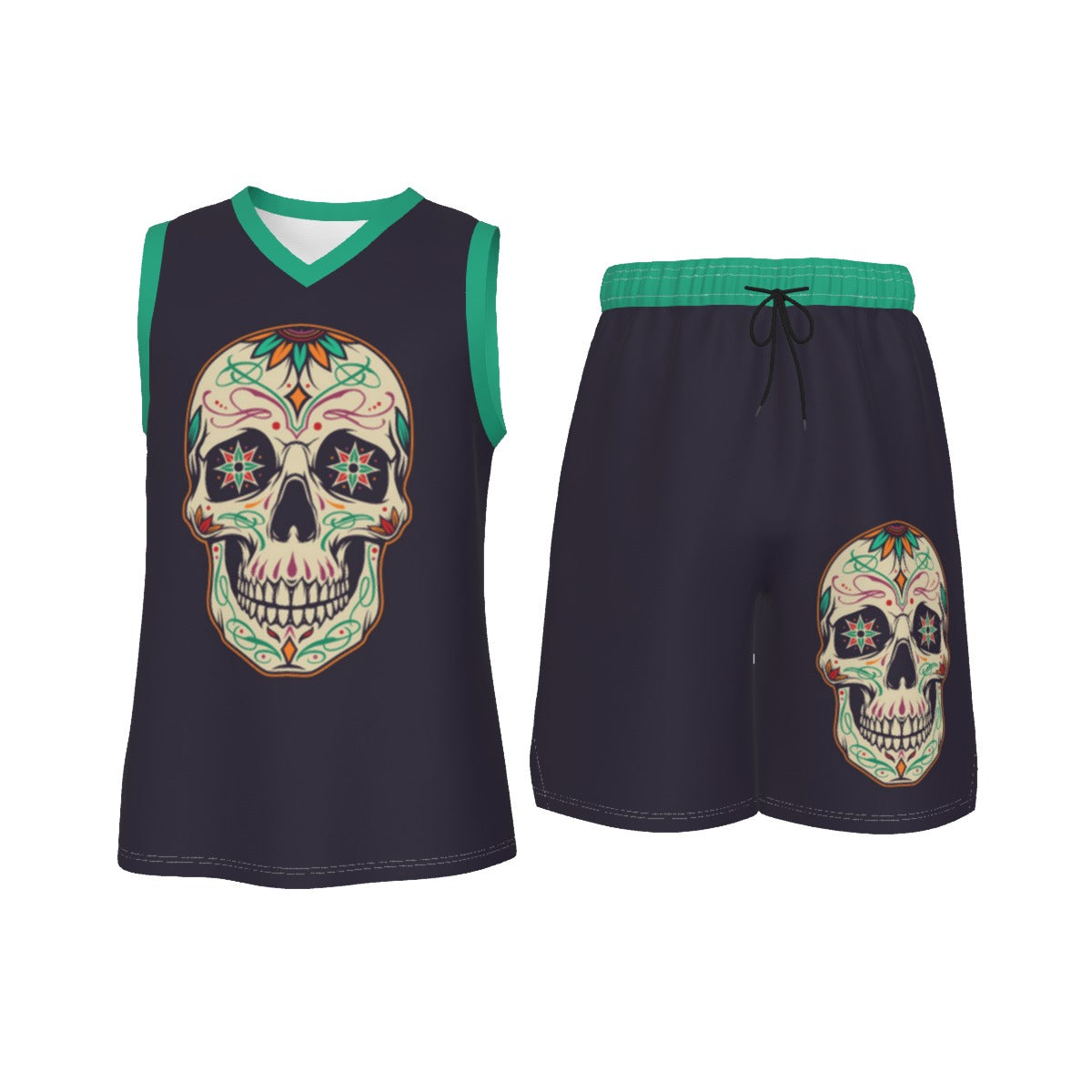 Sugar Skull Men's V Neck Basketball Suit