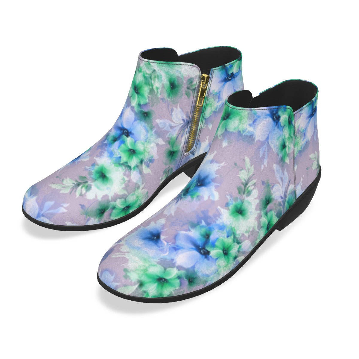 Blue & Green Abstract Flowers Men's Fashion  Boots