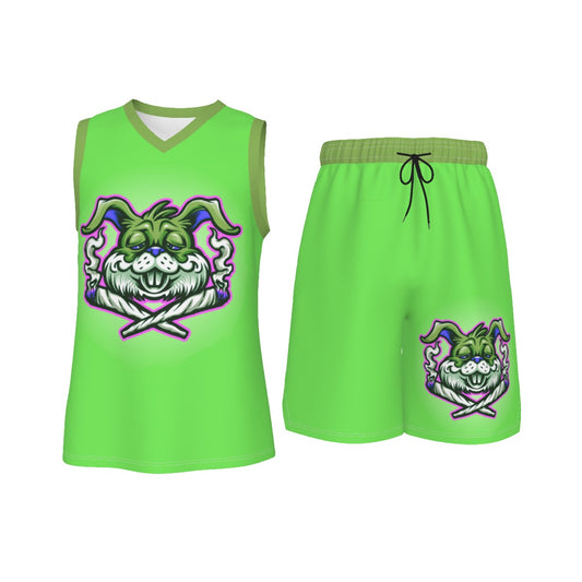 Lime Green & Green Stoners Only Rabbit Men's V Neck Basketball Suit