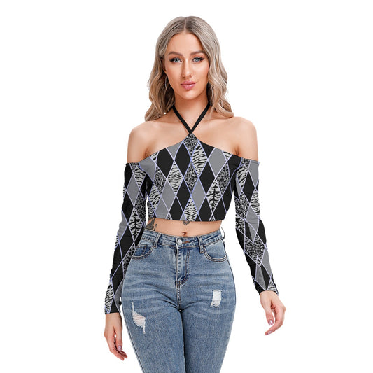 Bellafonte Animal Print Women's Halter Lace-up Top