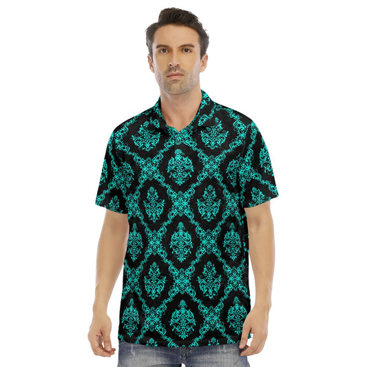 Teal & Black Ethnic Men's Polo Shirt | Velvet