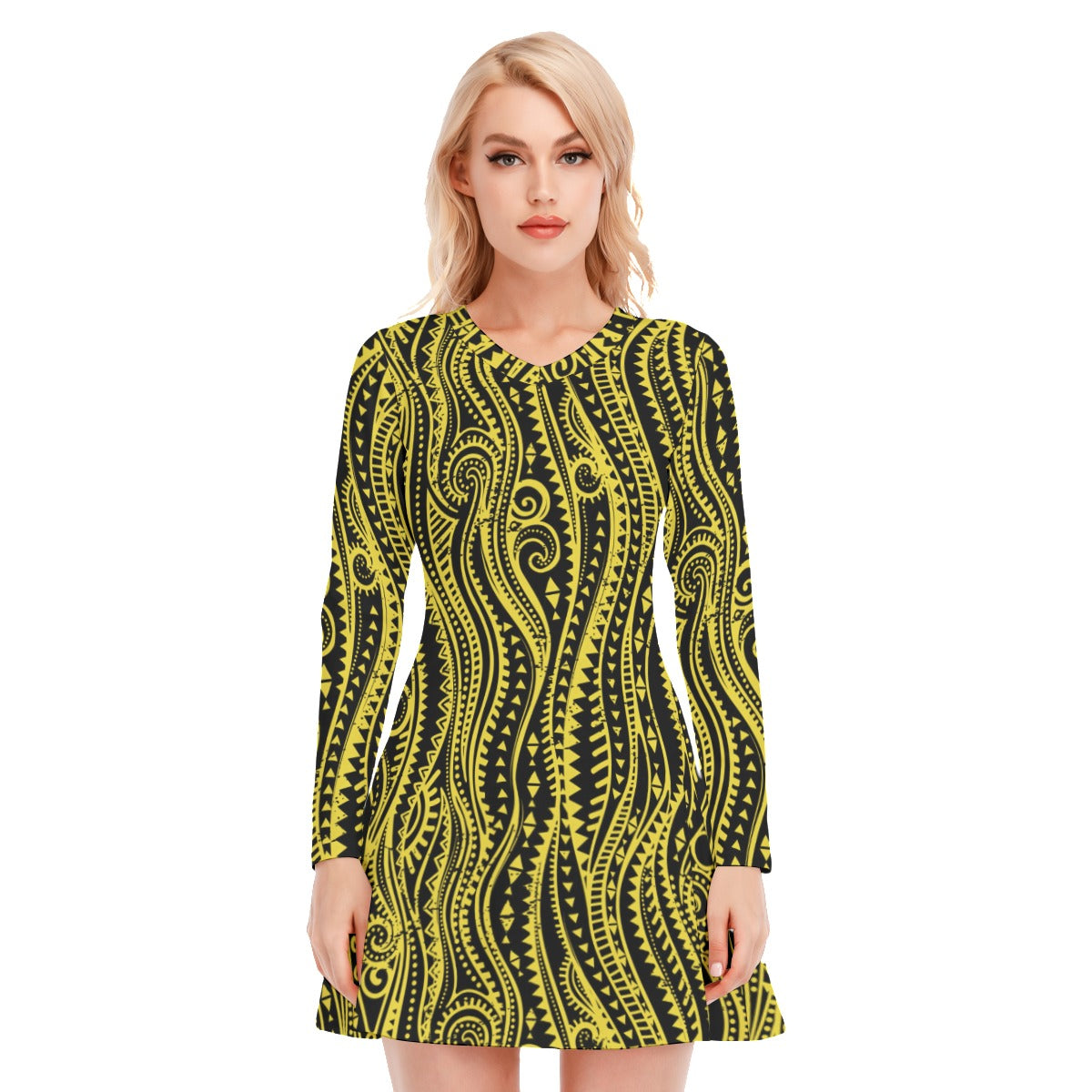 Ethnic Vintage Tribal Women's V-neck Long Sleeve Dress