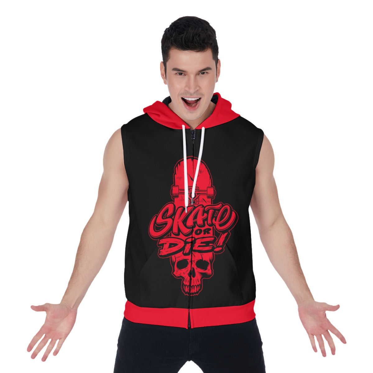 Skate Or Die Men's Zip-up Sleeveless Hoodie